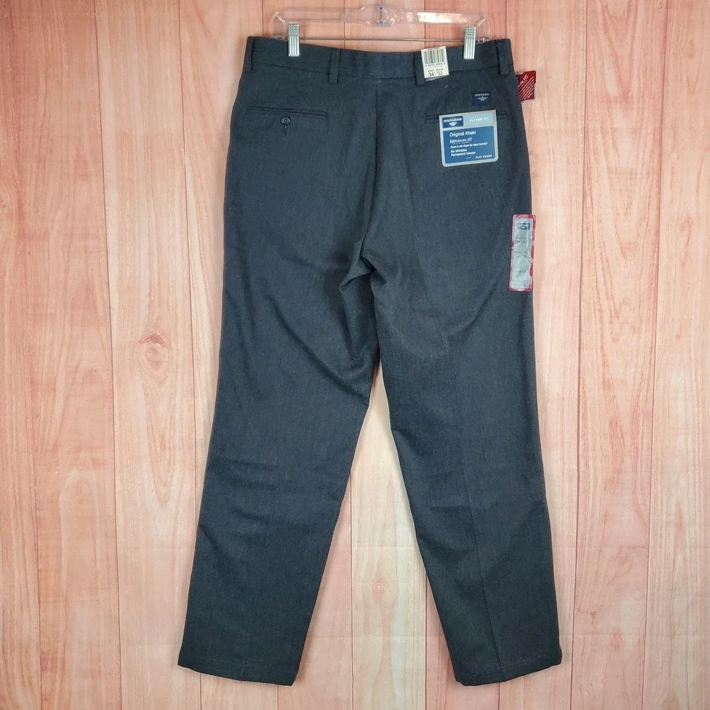 Dockers Mens Pants Sz 34 34X32 Gray Individual Fit Waist Flat Front Classic